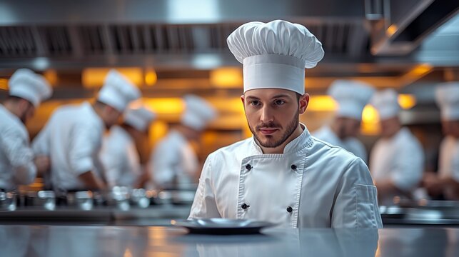 Dynamic Culinary Team at Work in a Busy Restaurant Kitchen