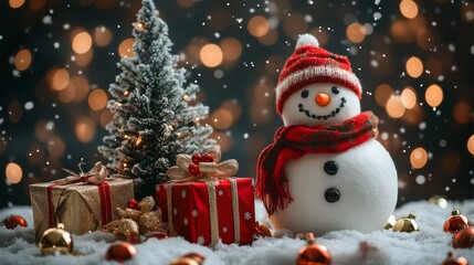 Festive Snowman and Holiday Decorations