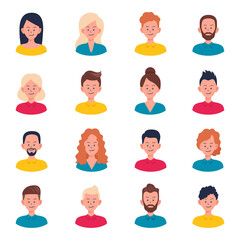 Set of portraits and avatars of man and woman.Facial expression.