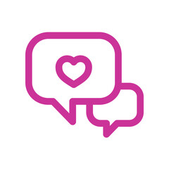 Two pink speech bubbles, one with a heart, symbolizing love and communication. Perfect for Valentine's Day and social media. Vector illustration, isolated on white background.