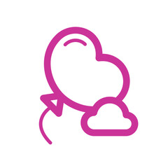 Pink balloon floating above a cloud, symbolizing happiness and dreams. Perfect for Valentine's Day and children's designs. Vector illustration, isolated on white background