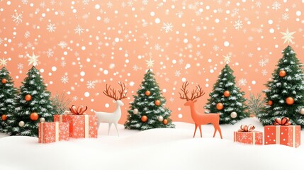 Naklejka premium Winter Wonderland with Reindeer and Gifts