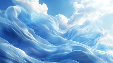 Fototapeta premium Ethereal Blue Fabric Waves Against Cloudy Sky