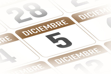 5 de Diciembre ilustracion del dia calendario Espanol