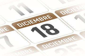 18 de Diciembre ilustracion del dia calendario Espanol