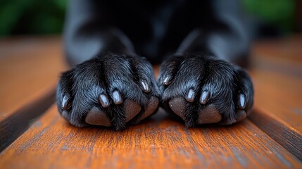 Obraz premium Close-Up of a Black Russian Terrier's Paw Resting on a Polished Surface
