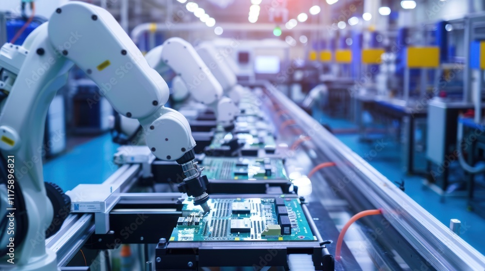 Aufkleber robotic arms assembling circuit boards in a modern factory: a glimpse into automated manufacturing