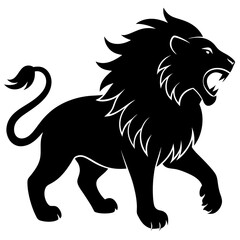 Fototapeta premium Lion black silhouette vector with white background. Wild animal vector