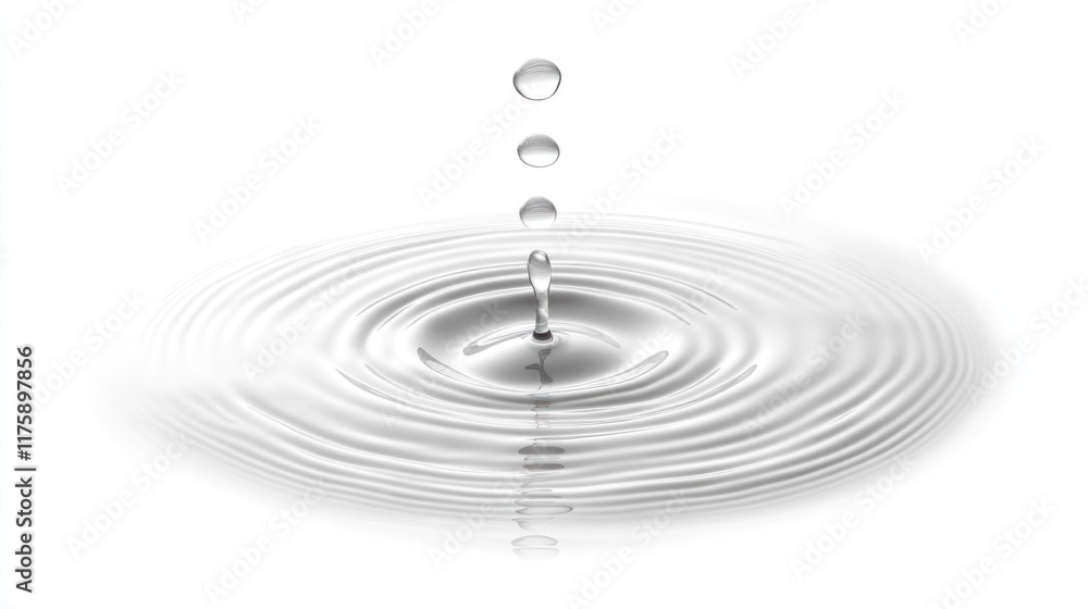 Poster water drop falling, creating concentric ripples on a surface.