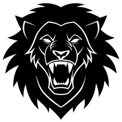 Lion head black silhouette vector with white background. Wild animal vector