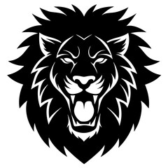 Obraz premium Lion head black silhouette vector with white background. Wild animal vector