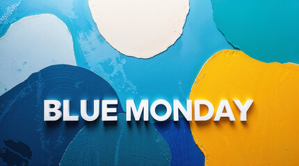 Blue Monday text prominently displayed on textured abstract background with shades of blue and yellow, symbolizing mood and creativity