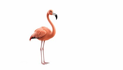 Fototapeta premium Pink flamingo against white background. Possible use for greeting cards or children's books