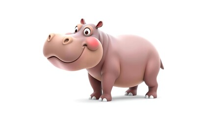 Happy cartoon hippopotamus, isolated, white background, children's book illustration