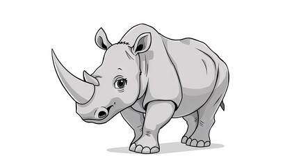 Fototapeta premium Cartoon rhinoceros, profile view, wildlife illustration, for kids' book, educational resource