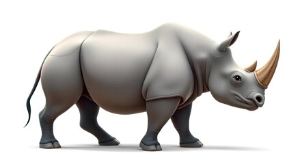 Obraz premium White rhino walking, isolated, wildlife, 3D render, nature