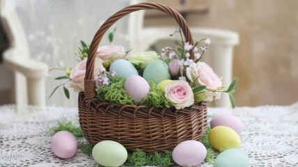 Obraz premium easter eggs in a basket Generative Ai tehnology