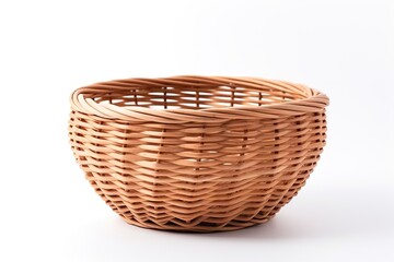 Empty wicker basket isolated on white with pattern