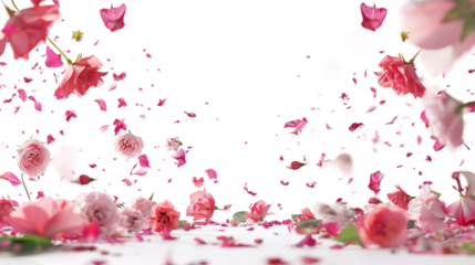 Pink flowers falling gently in the area isolated on transparent background