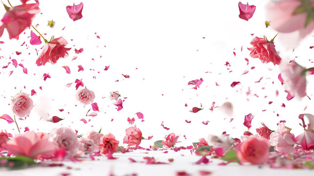 Pink flowers falling gently in the area isolated on transparent background