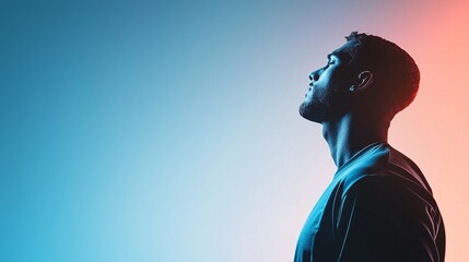 Inspiring moment of contemplation studio portrait photography minimalist background side view self-reflection