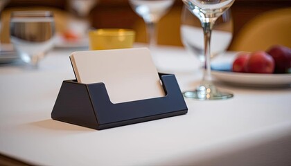 Blank card holder on fine dining table