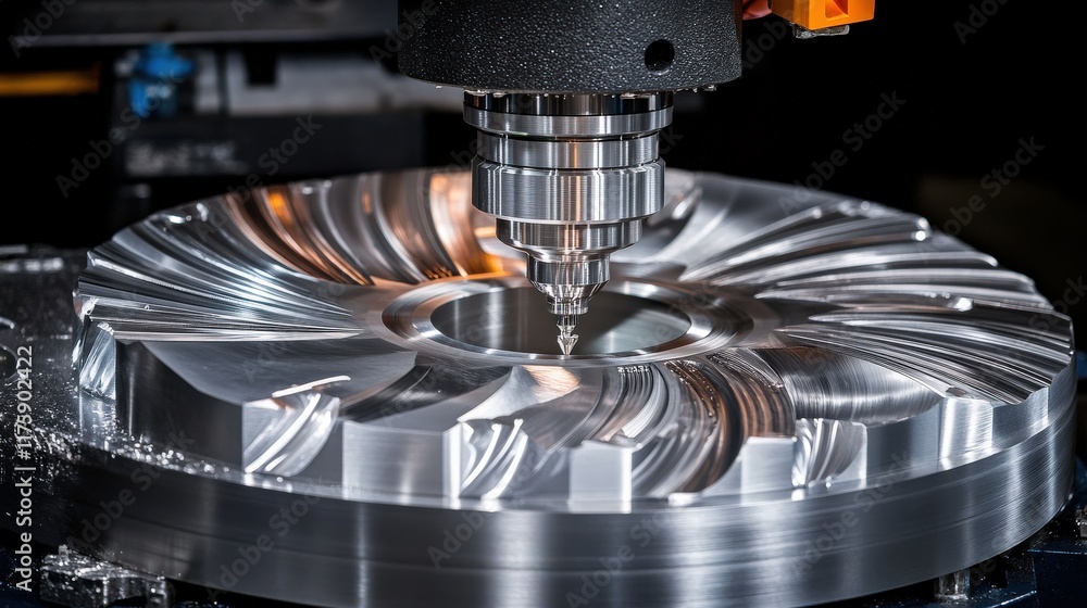 Aufkleber precision metal machining process captured close-up with a cnc milling tool engaging in a smooth met