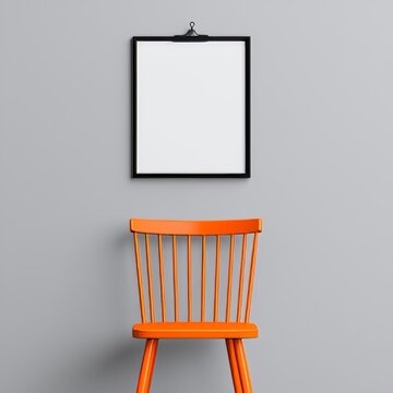 A modern Scandinavian living room interior mockup with a 4x5 black vertical frame, an orange armchair, and green plants. Perfect for showcasing artwork, posters, and art prints.