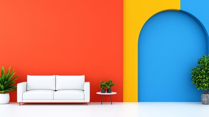 Simple interiors featuring elegant furniture and decorations set against vibrant walls