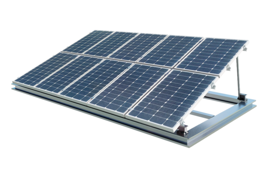 A rooftop equipped with solar energy panels, capturing sunlight to produce renewable energy through photovoltaic power isolated on transparent background