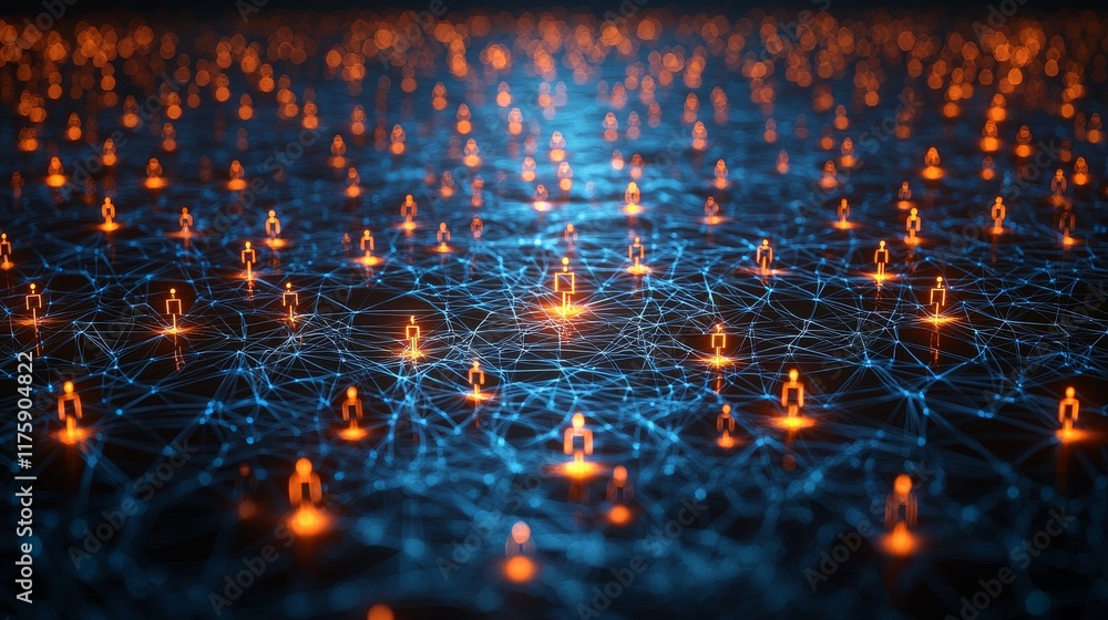 Poster abstract connection dots and lines on a dark blue background