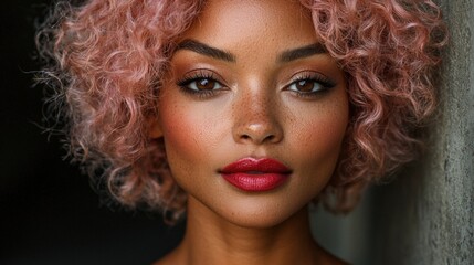Fototapeta premium Stunning Portrait of a Woman with Pink Curls