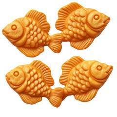 Obraz premium Taiyaki japanese traditional dessert in a shape of fish with sweet red bean paste filling, isolated set, collection