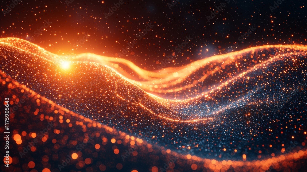 Poster detailed image of radiant nodes and their links on a dark background, illustrating the idea of digit