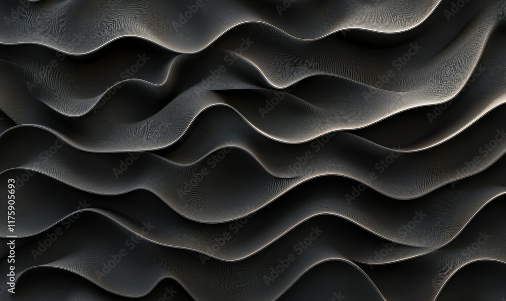 Poster abstract background made of black 3d waves. dark 3d render.