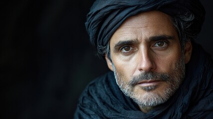 Fototapeta premium Portrait of a Thoughtful Man in Black Attire