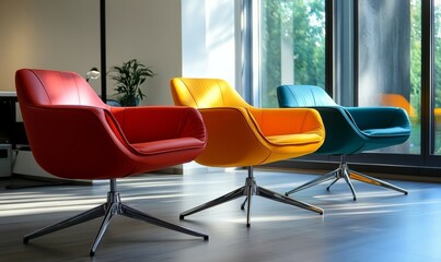 Colorful modern chairs in a bright office setting