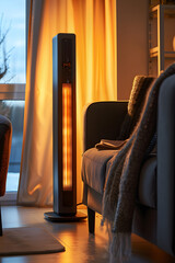Modern Electric Heater in Cozy Living Room Setting - Stylish, Efficient, and Practical Home Heating Solution
