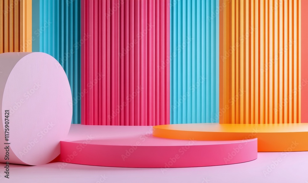 Poster multicolored tech background with a geometric 3d structure. vibrant, minimal design with simple futu