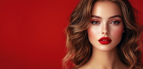 Fototapeta premium Stunning Model with Bold Red Lipstick