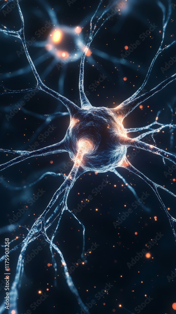 Aufkleber Neuron transmitting signals in nervous system, creating a network of connections for communication and information processing within the brain or body, forming complex neural pathways
