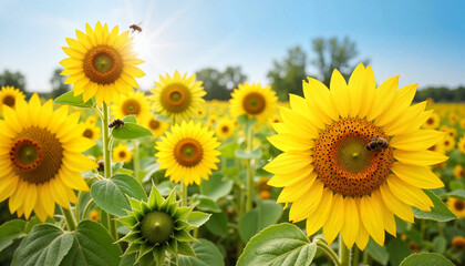 Obraz premium Bright sunflowers blooming under sunlight, celebration of nature's beauty