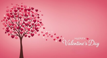 A love tree with numerous small hearts attached to its branches a Valentine's Day greeting card with a soft pink color background