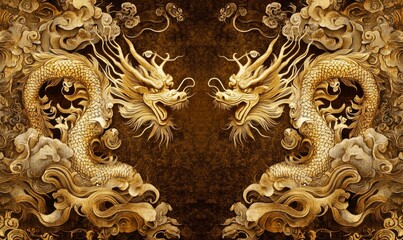 Background design. Gold dragon. Chinese horoscope.