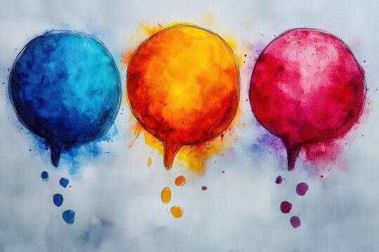 colorful speech bubbles representing diverse voices, artfully illustrated to emphasize the importance of inclusive dialogue in fostering social responsibility and community engagement