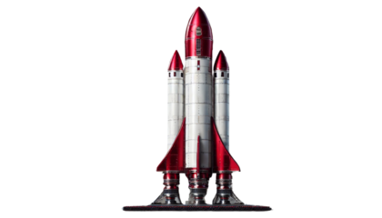 Red and white rocket ship image with a transparent background