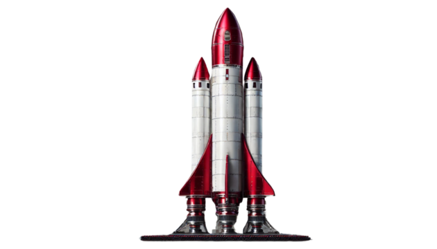 Red and white rocket ship image with a transparent background