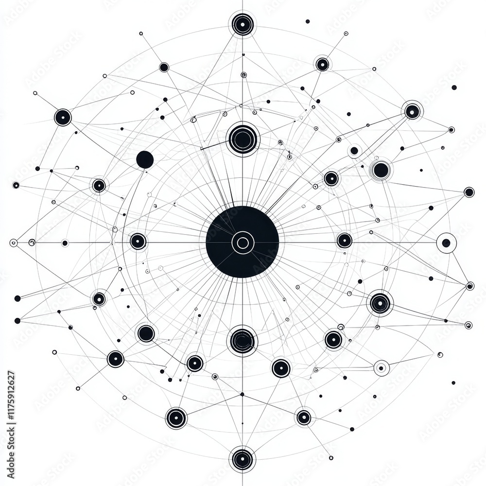 Poster abstract sphere from points and lines on a white background, representing a network connection struc