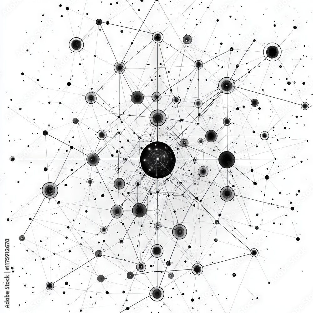 Poster big data visualization depicted through an abstract sphere composed of dots and lines