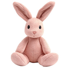 Obraz premium Soft pink bunny toy sits on a white background